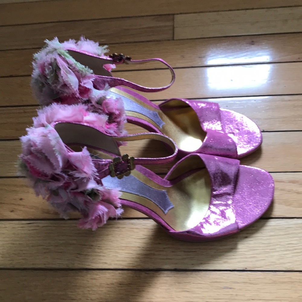 Hale Bob glitter and flower stiletto sandals